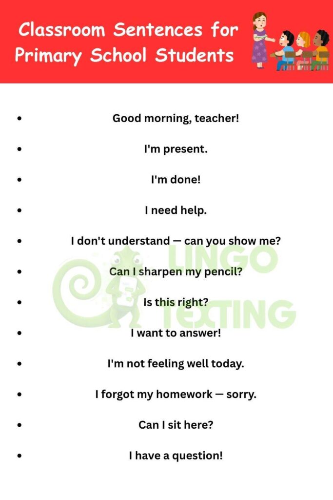 Classroom Sentences for Primary School Students 
