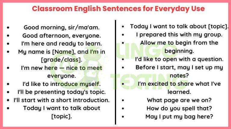 Classroom English Sentences for Everyday Use
