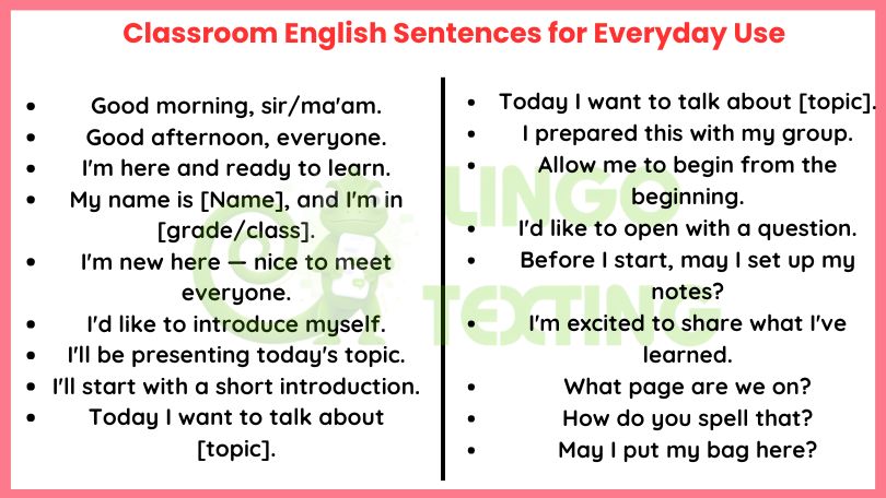 Classroom English Sentences for Everyday Use
