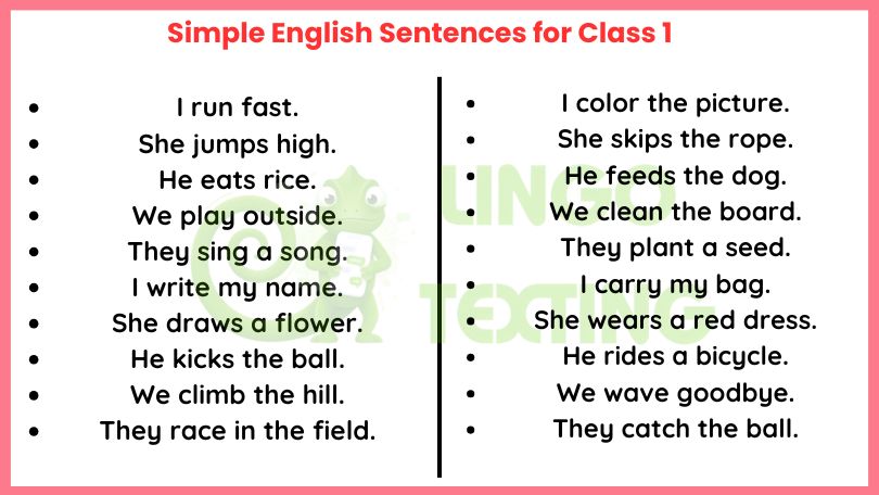 Simple English Sentences for Class 1: (Examples, Practice & Worksheets)
