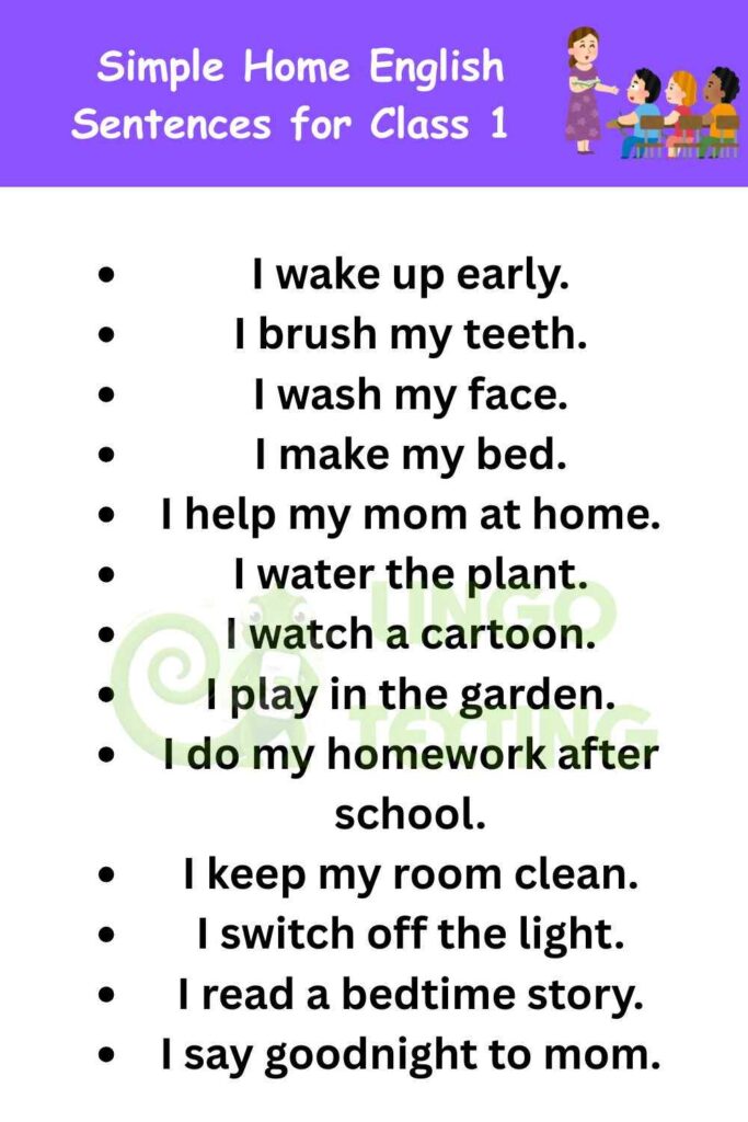 Simple Home English Sentences for Class 1 