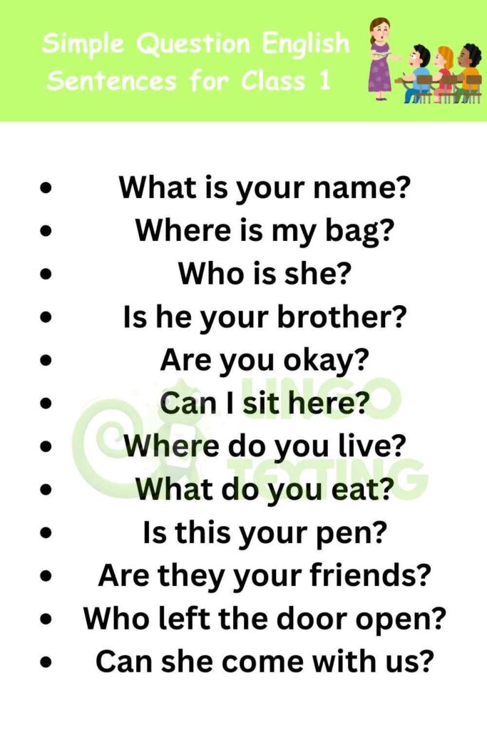 Simple Question English Sentences for Class 1 