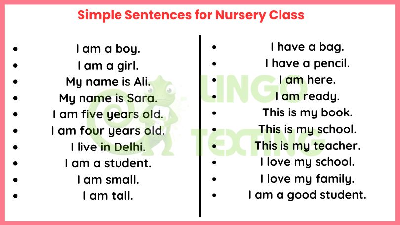 Simple Sentences for Nursery Class (Daily Use)