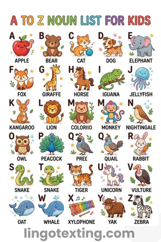 A to Z Noun List for Kids