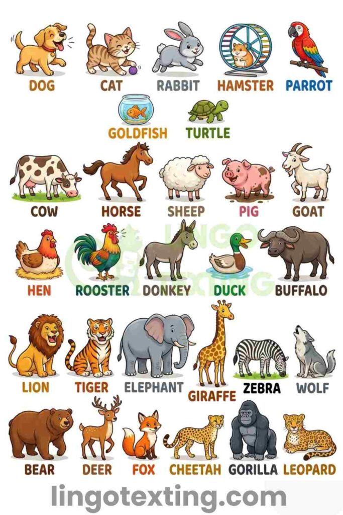 Animal list of nouns for kids