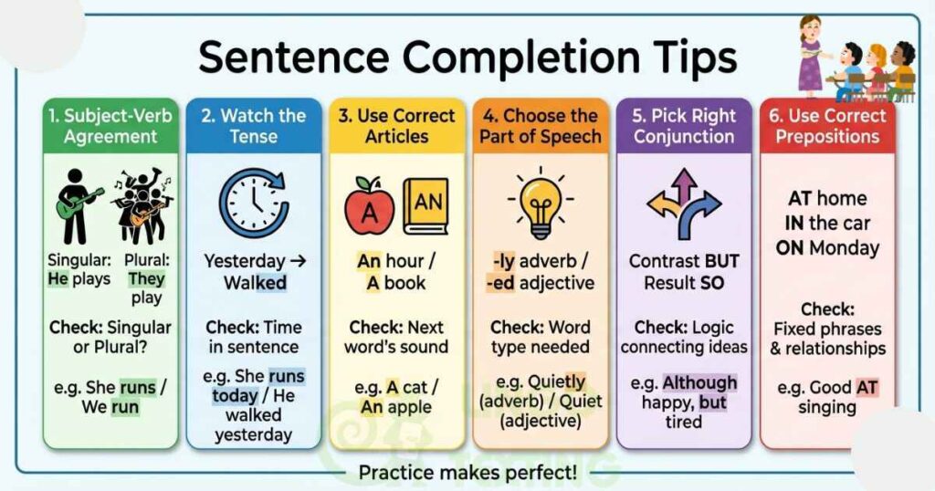 Completing Sentence Rules Chart