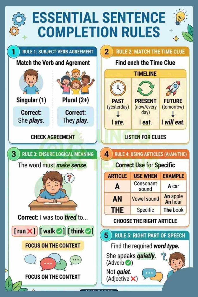 Core Completing Sentence Rules with Examples