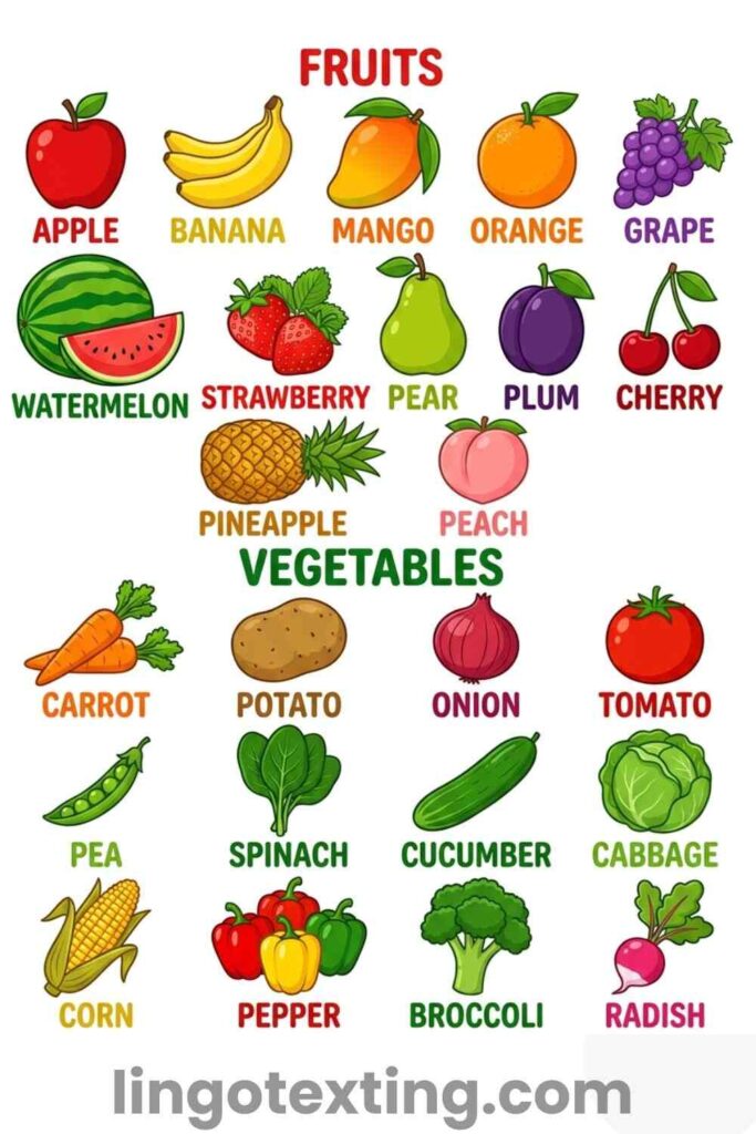 Food list of nouns for kids