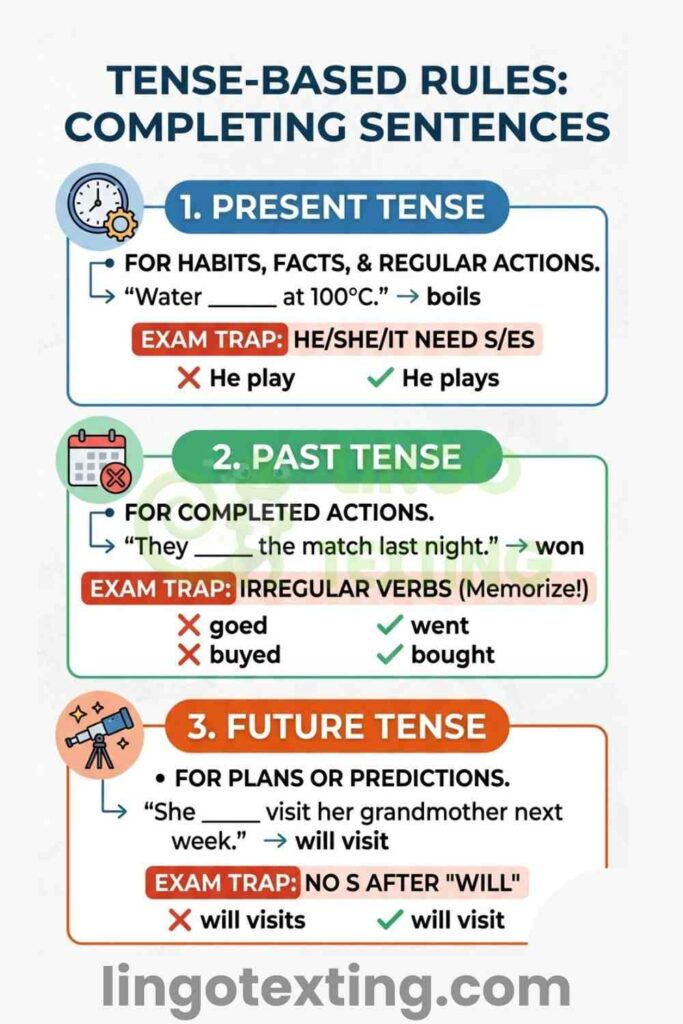 Tense-Based Completing Sentence Rules