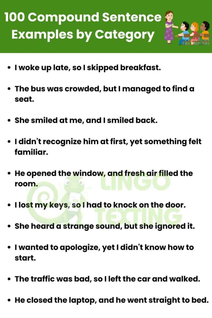 100 Compound Sentence Examples 