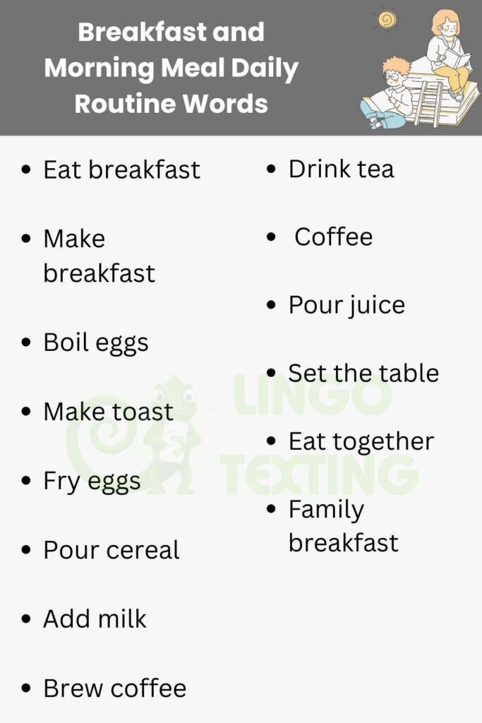 Breakfast and Morning Meal Daily Routine Words