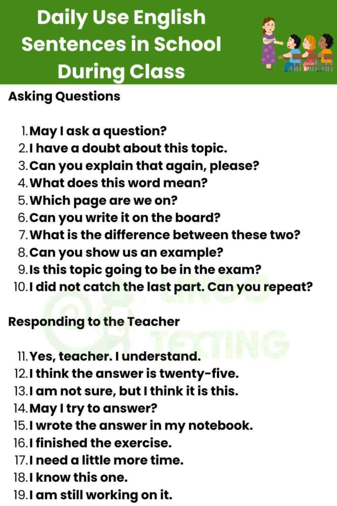 Daily Use English Sentences in School During Class