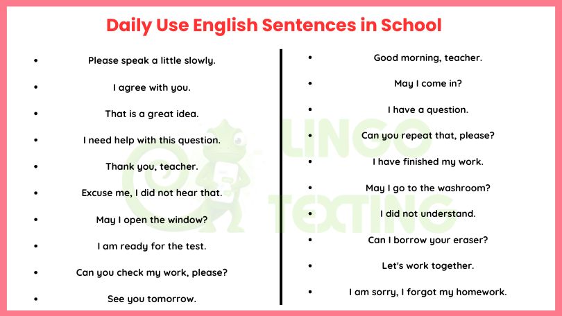 Daily Use English Sentences in School for Students