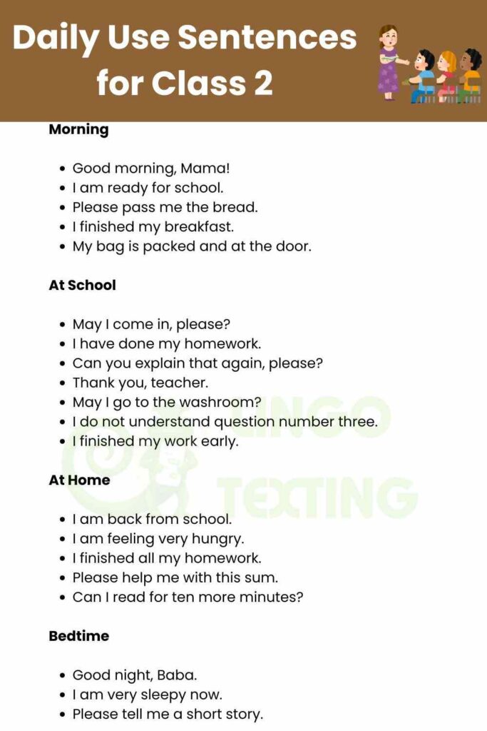 Daily Use Sentences for Class 2