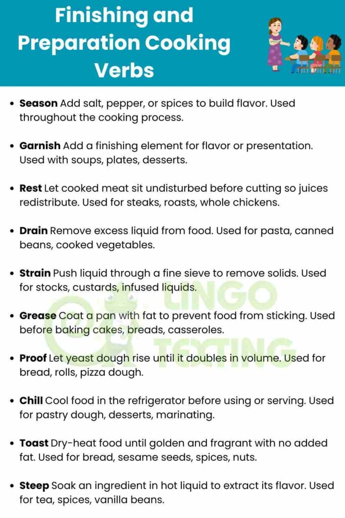 Finishing and Preparation Cooking Verbs