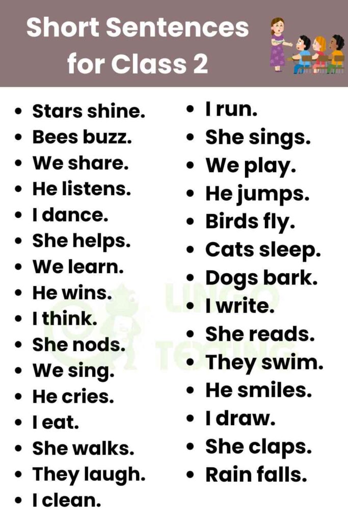 Short Sentences for Class 2