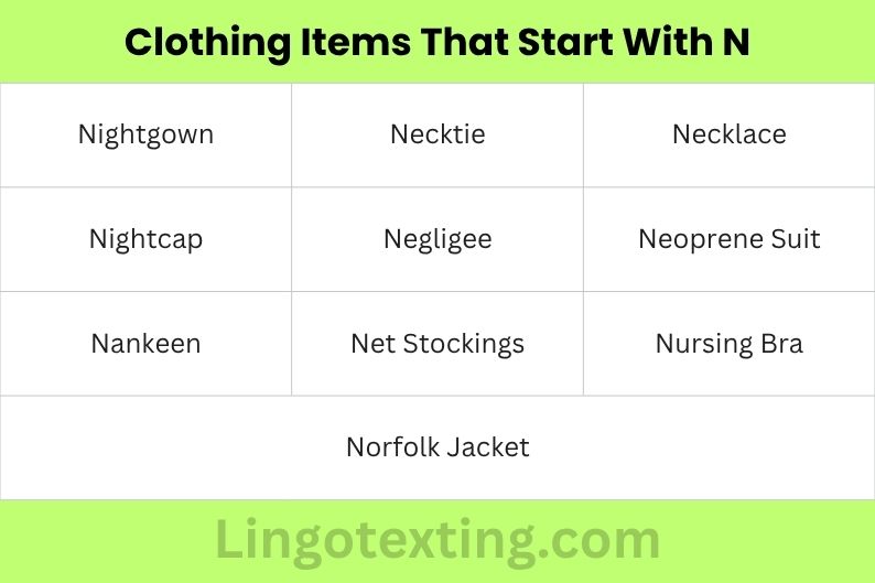 Clothing Items That Start With N