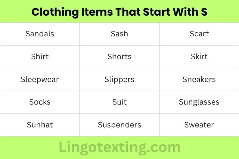 Clothing Items That Start With S