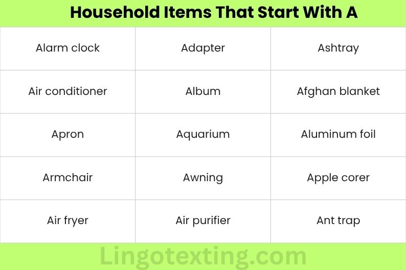 Household Items That Start With A