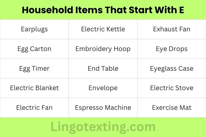 Household Items That Start With E