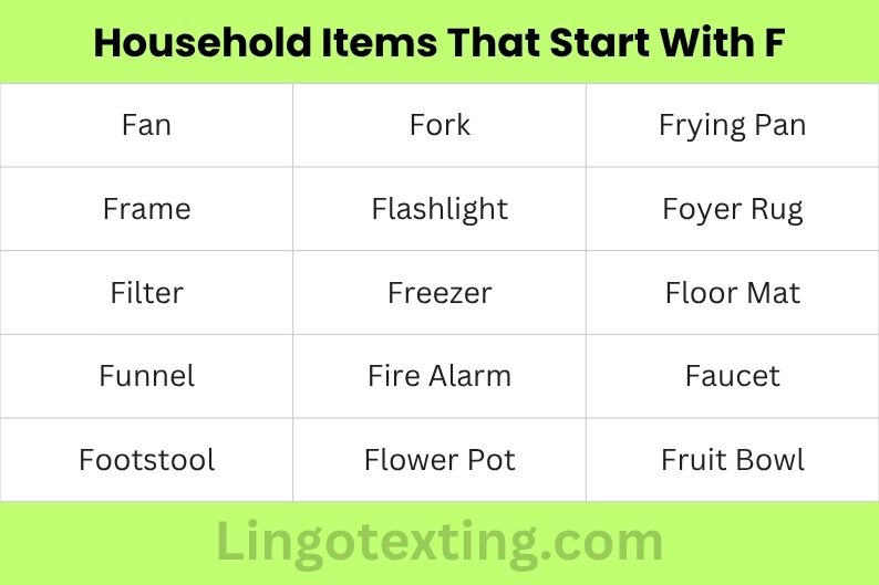 Household Items That Start With F