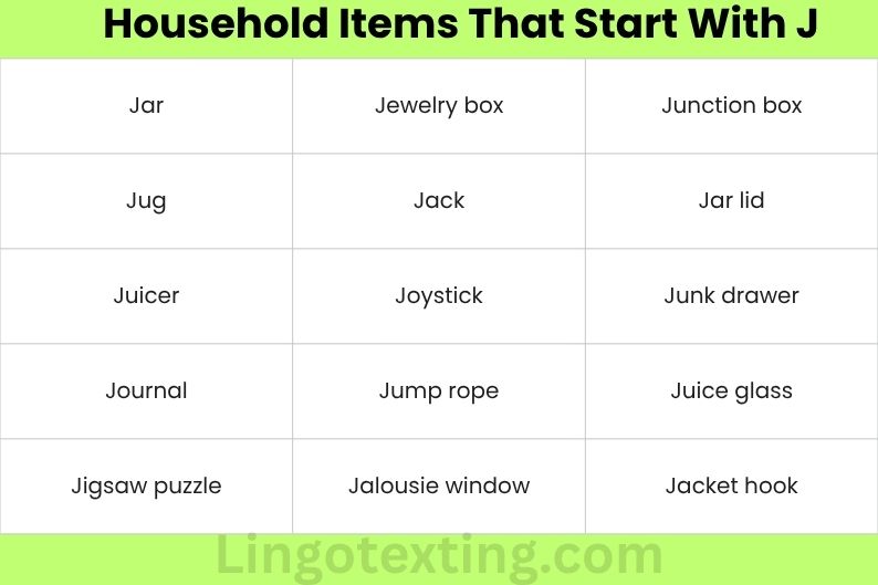 Household Items That Start With J