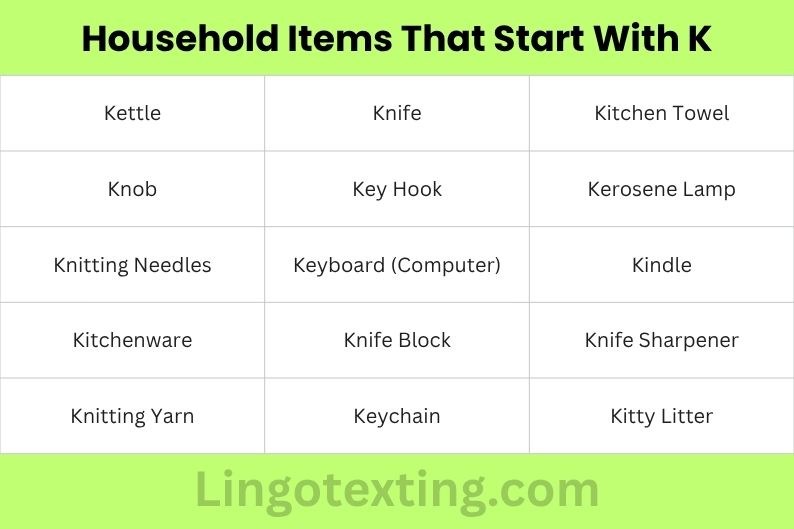 Household Items That Start With K