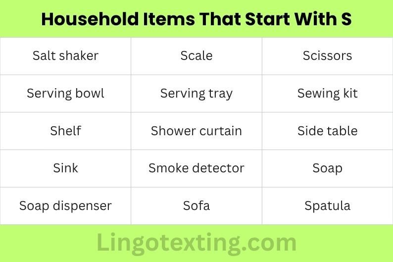 Household Items That Start With S