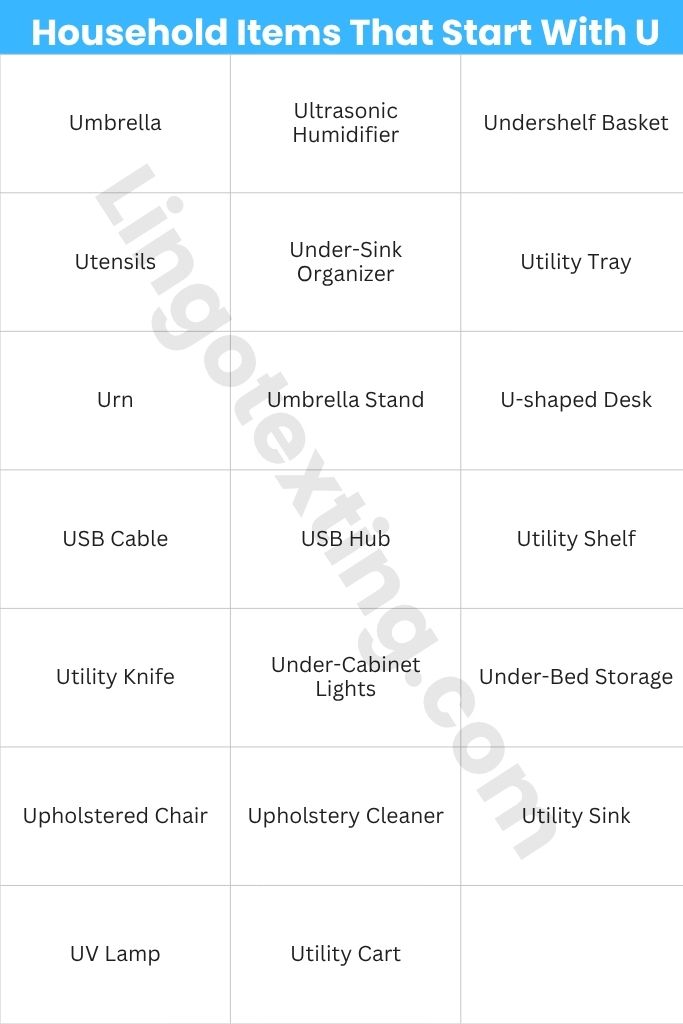 Household Items That Start With U