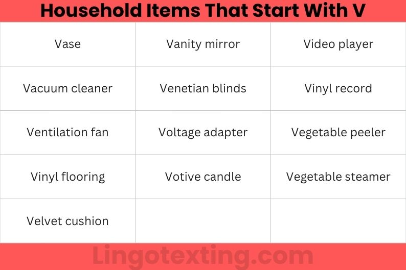 Household Items That Start With V