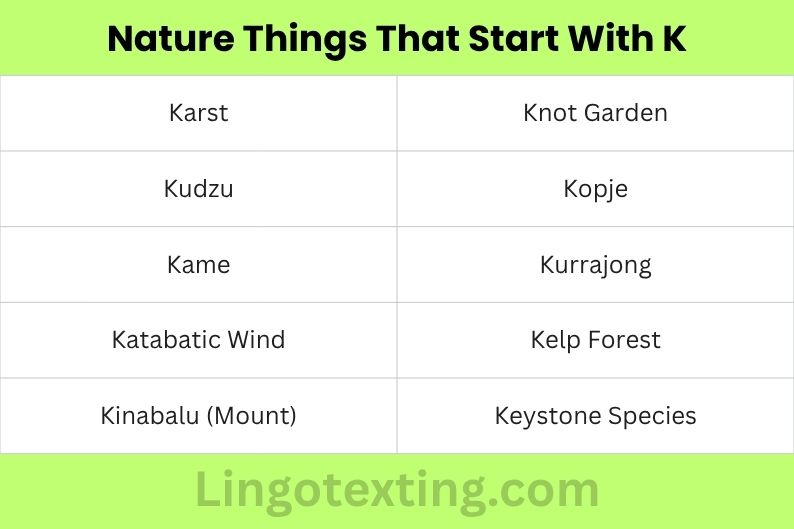 Nature Things That Start With K