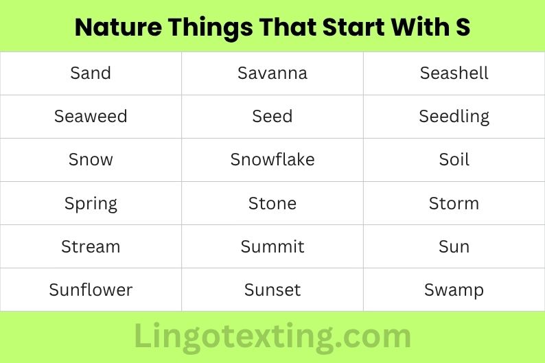 Nature Things That Start With S