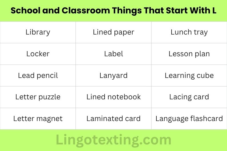 School and Classroom Things That Start With L