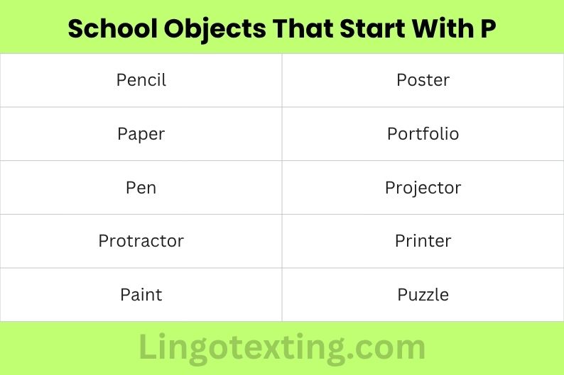 School Objects That Start With P