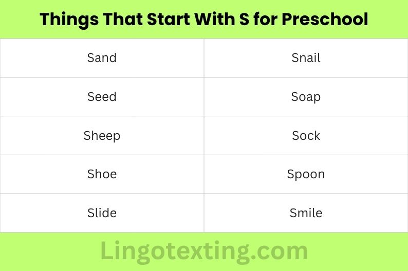 Things That Start With S for Preschool